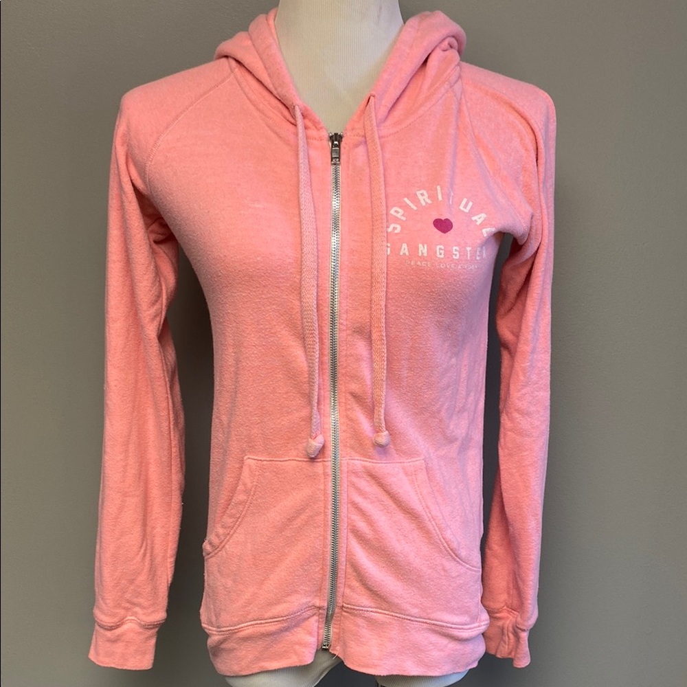 Spiritual Gangster Pink Fitted Zippered Long Sleeve Hoodie